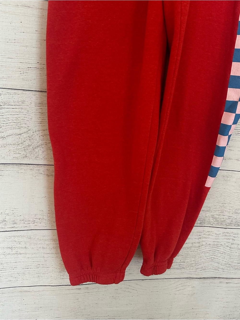 Aviator Nation Check Leg Sweatpants in Red. - Picture 5 of 8
